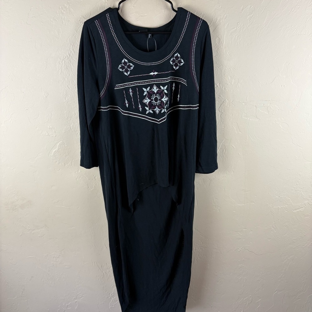 NWT Black Duster Hi Low Top Knit Black Embroidered Embellished Western Women XL